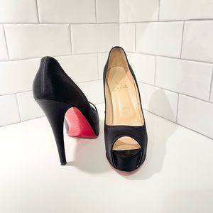 Black Satin Peep Toe Christian Louboutin Pumps